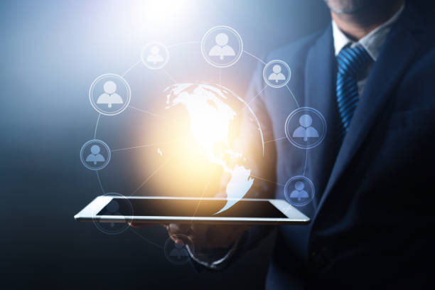 istock global network connection and high technology, businessman holding tablet with glob earth with line connect, worldwide, networking internet concept,Element of this earth furnished by Nasa 1222216026