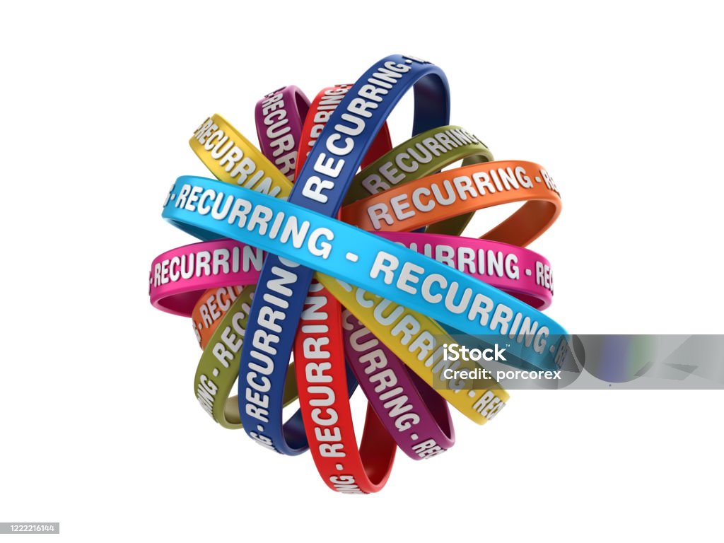 Circular Ribbons with RECURRING Word - 3D Rendering Circular Ribbons with RECURRING Word - White Background - 3D Rendering Circle Stock Photo