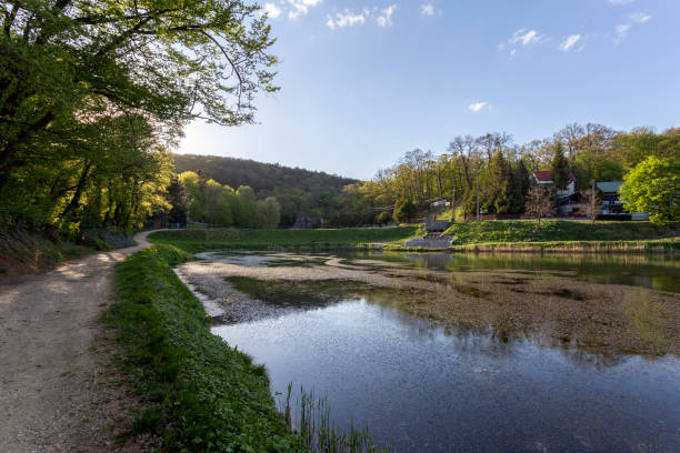 Small lake in Noszvaj, Hungary on a sunny spring day