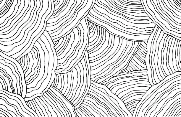 Vector illustration of Mushroom pattern. Forest floral texture. Wavy doodle line art. Adult coloring page. Abstract pattern with ornaments. Vector illustration