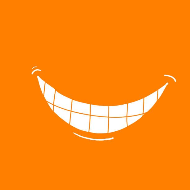 illustrazioni stock, clip art, cartoni animati e icone di tendenza di doodle disegnato a mano sorridere o ridere mostrando i denti per scoprire un piano illustrazione con stile cartone animato - sorriso aperto