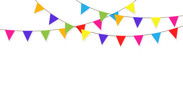 istock Colorful bunting and garland. Carnival garland with flags 1222217740