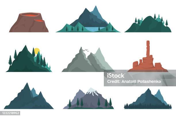 Natura Montana Silhouette - Immagini vettoriali stock e altre immagini di Montagna - Montagna, Collina, Vettoriale