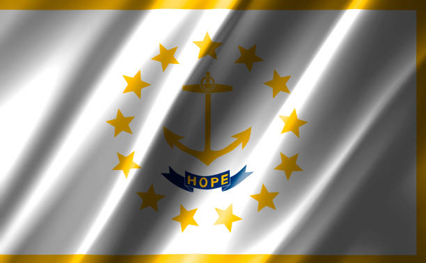 istock Image of the waving flag American state Rhode Island (3D rendering) 1222219507