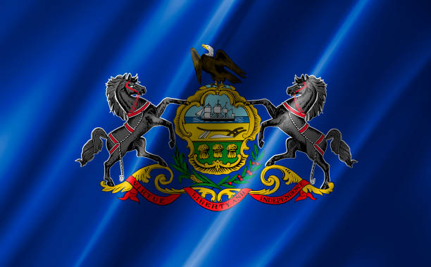 istock Image of the waving flag American state Pennsylvania (3D rendering) 1222219607