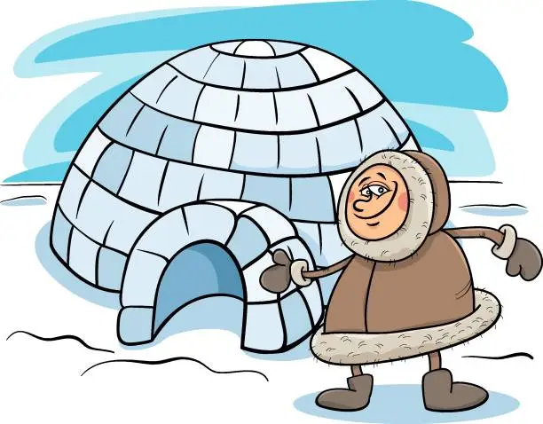 Vector illustration of eskimo with igloo cartoon illustration