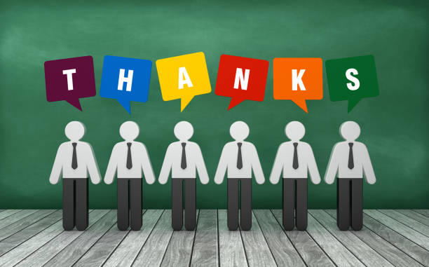 istock Pictogram People with THANKS Bubble Speech on Chalkboard - 3D Rendering 1222223252