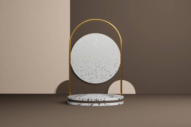 3d rendering abstract showcase, pedestal golden arch on a white marble platform on a background of geometric light dark brown interior. Premium design empty space podium, fashion stage concept. Set of three airplane icons. Editable line vector. exhibición abstracta de renderizado en 3d, arco dorado pedestal sobre una plataforma de mármol blanco sobre un fondo de interior geométrico de color marrón oscuro claro. podio espacial vacío de diseño premium, concepto de escenario de moda.