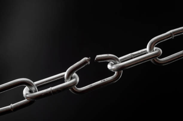 istock The team is as strong as its weakest link and single point of failure concept with powerful iron chain with one stressed link breaking under physical pressure isolated on black background 1222224270