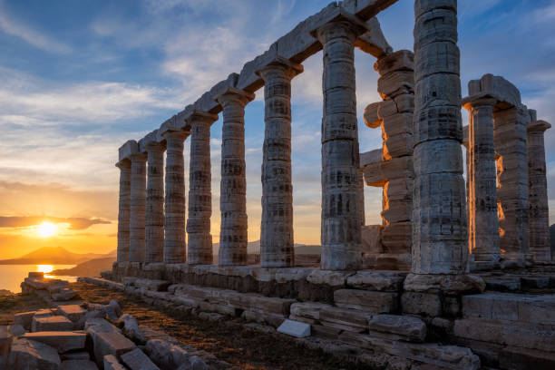 istock Poseidon temple ruins on Cape Sounio on sunset, Greece 1222224601