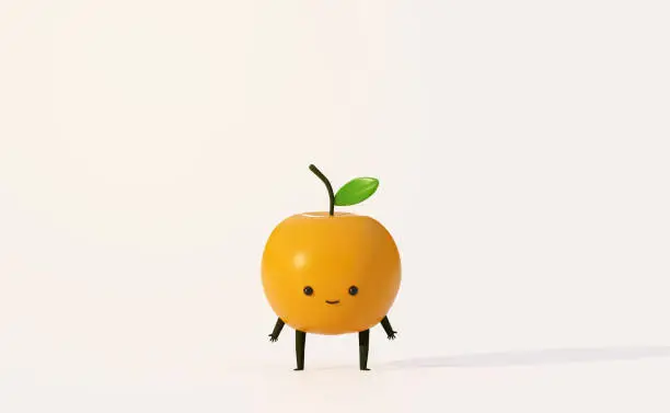 Orange fruit cute cartoon character ,3d illustration rendering.