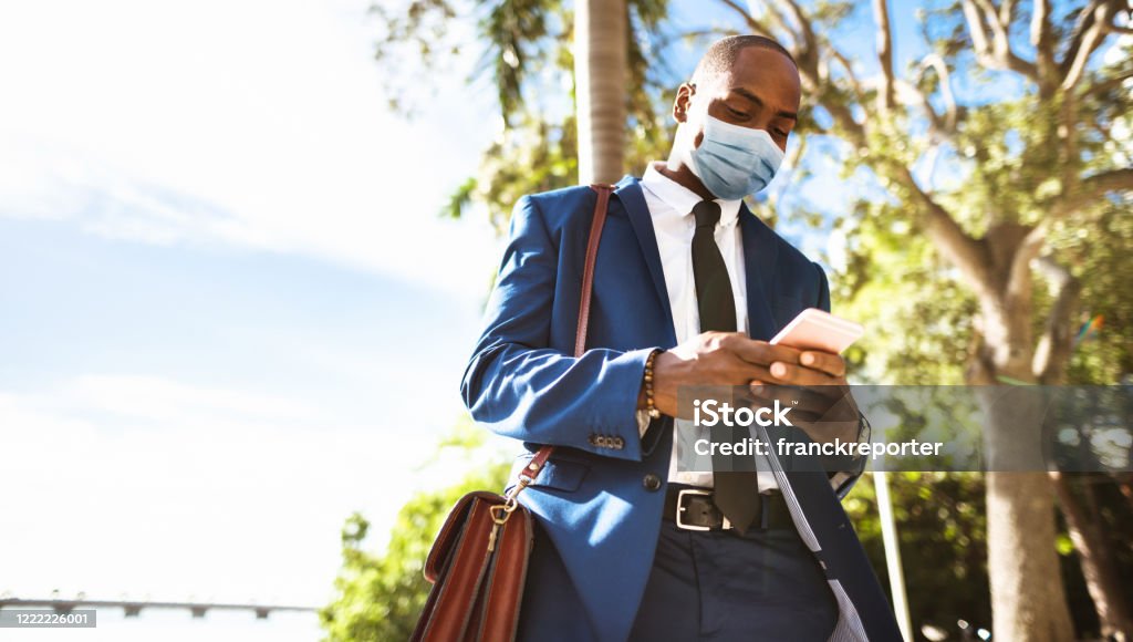 businessman on the phone in miami during the lockdown African-American Ethnicity Stock Photo