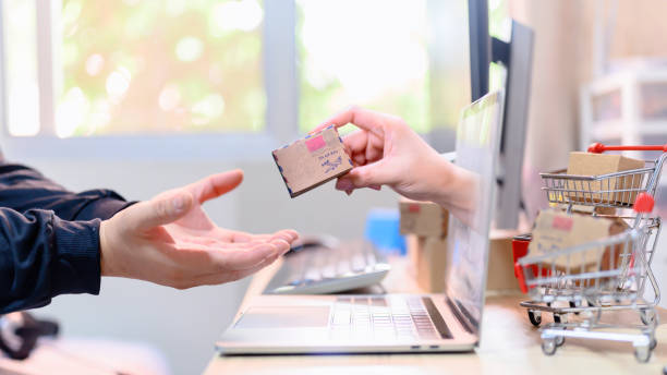 istock Oline shopping and home delivery concept. Lock down and Self-quarantine for work home. SME business and e-commerce effect from Covid-19. 1222228579