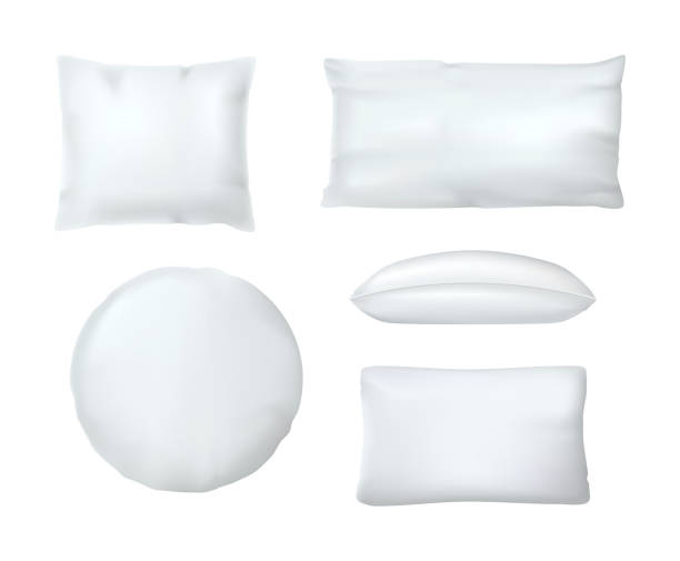 ilustrações, clipart, desenhos animados e ícones de travesseiros de almofada brancas realistas, máscara. travesseiros ortopédicos brancos de formas diferentes. - cushion