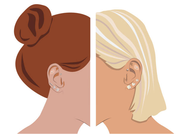 пирсинг ушей - earring gold jewelry contemporary stock illustrations