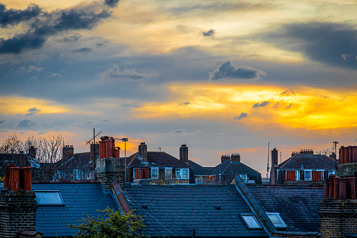 Sunset in London suburb area, England, UK