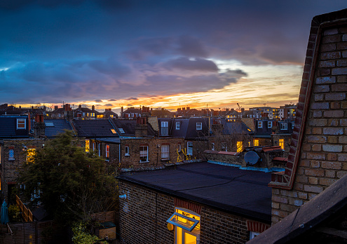 Sunset in London suburb area, England, UK