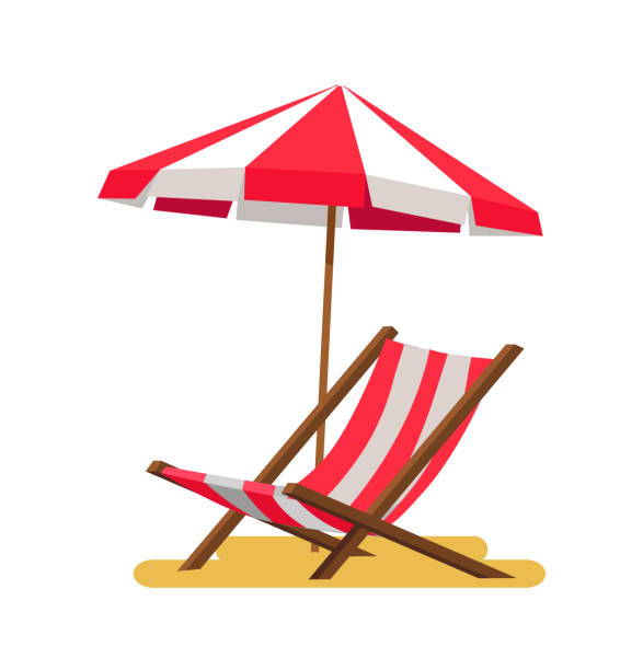 라운지 및 우산 아이콘 벡터 일러스트 - outdoor chair beach chair umbrella stock illustrations