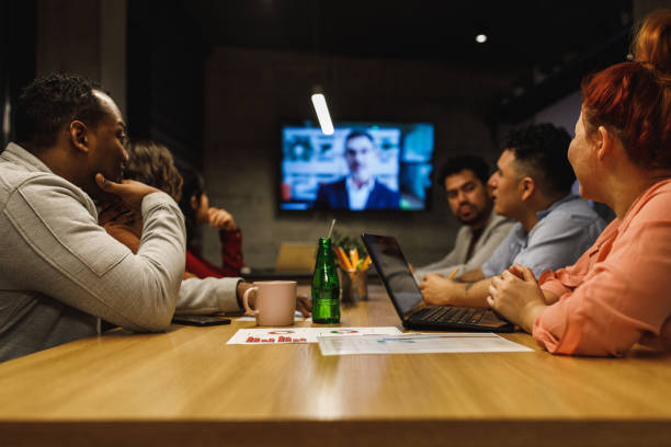 istock Pay attention to supervisor's videoconference in order to get the maximum information 1222240932