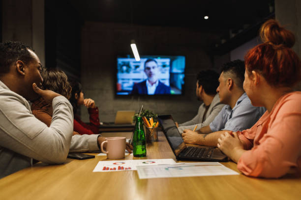 istock Pay attention to manager's videoconference in order to get the maximum information 1222240934