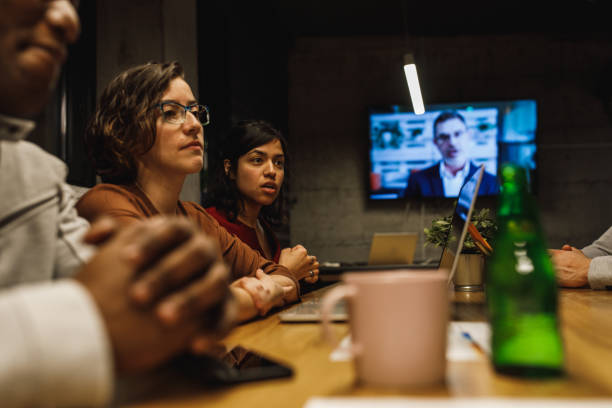 istock Late office meetings attended by your supervisor through videoconferencing 1222241043