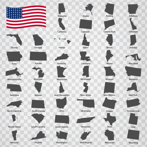 ilustrações de stock, clip art, desenhos animados e ícones de fifty maps stats of usa - alphabetical order with name. every single map of state are listed and isolated with wordings and titles. united states of america. eps10. - kansas map design state