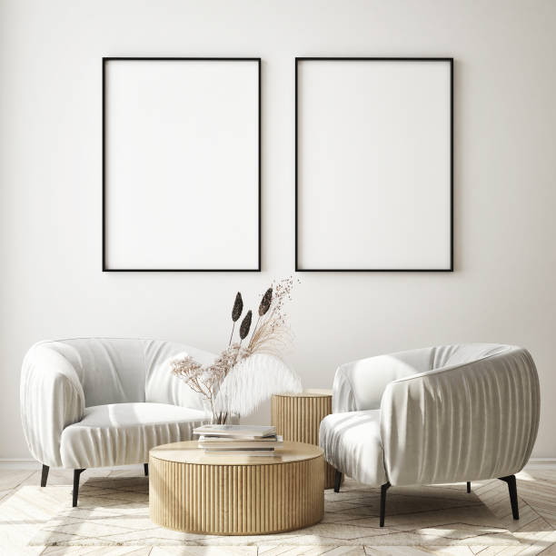istock mock up poster frame in modern interior background, scandinavian style, 3D render 1222242826