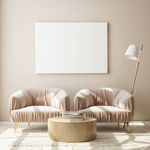 istock mock up poster frame in modern interior background, scandinavian style, 3D render 1222242854