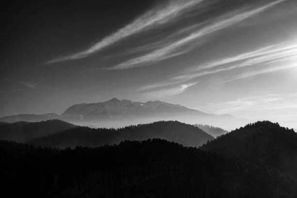 istock A very beautiful landscape with mountain tops in B/W 1222242997