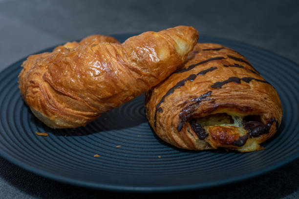 istock Fresh and tasty croissants with chocolate 1222243025