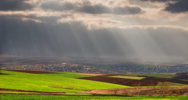 istock Landscape with a village before the rain. 1222243128