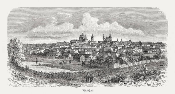 istock Historical view of Astrakhan, Russia, wood engraving, published in 1893 1222244840