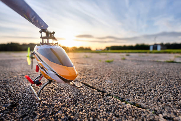 RC helicopter standing on the ground stock photo