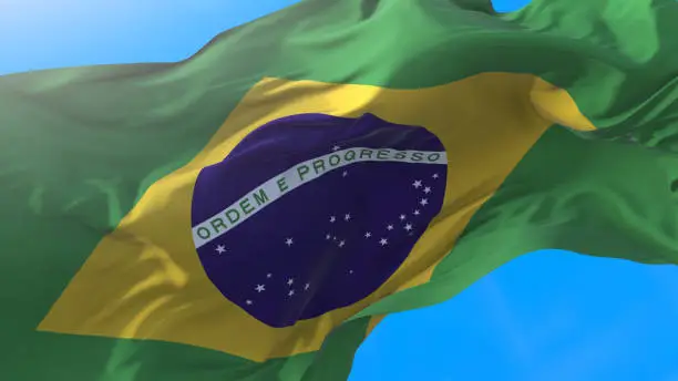 Brazil flag waving in wind Realistic Brazilian background. Brazil background "t