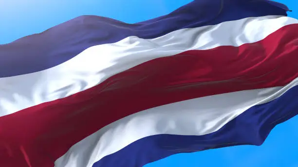 Costa Rica flag waving in wind Realistic Costa Rican background. Costa Rica background