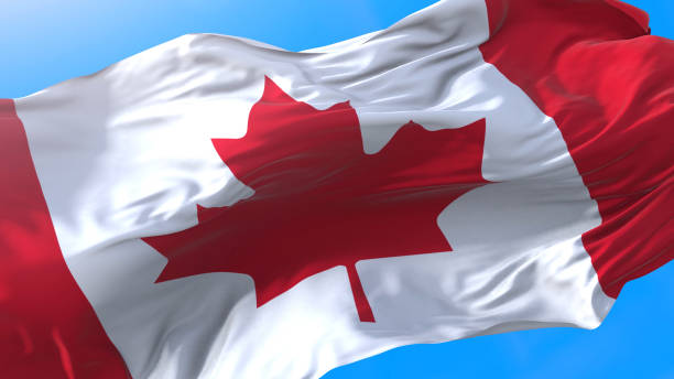 Creative illustration Canadian flag waving in wind Realistic Canada background. Canadian background canadian culture photos stock pictures, royalty-free photos & images