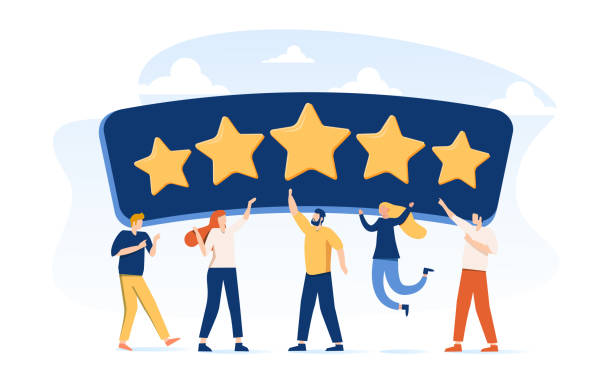 People Characters Giving Five Star Feedback. Clients Choosing Satisfaction Rating and Leaving Positive Review. Customers People Characters Giving Five Star Feedback. Clients Choosing Satisfaction Rating and Leaving Positive Review. Customer Service and User Experience Concept. Flat Vector Illustration. happy customer stock illustrations
