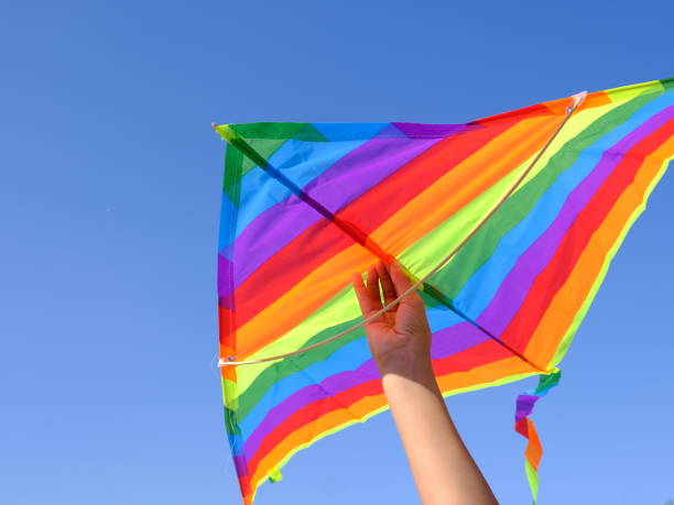 istock Children's toy. Children fly a flying kite. 1222250214