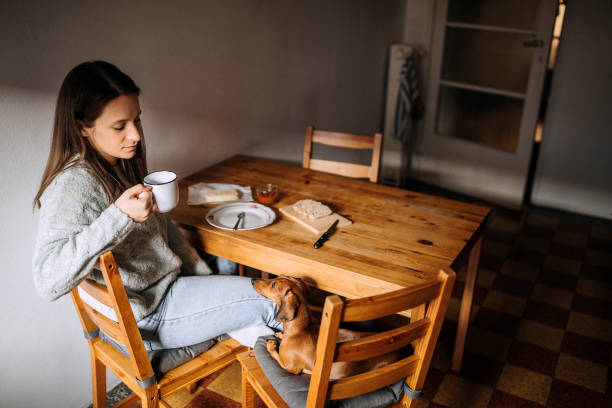 istock Having Breakfast With Her Dachshund Dog 1222252629