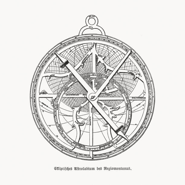 ilustrações, clipart, desenhos animados e ícones de astrolábio do regiomontanus, século xv, gravura em madeira, publicado em 1893 - astrolabe