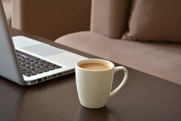 istock Online and remote work or home distance education concept. Home studio workspace with laptop computer 1222260816