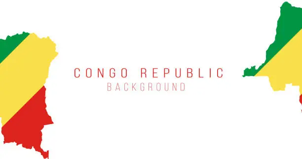 Vector illustration of Devided flag map of Congo Republic on backround in hd format. The flag of the country in the form of borders. Stock vector illustration isolated on white background.