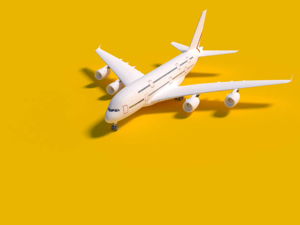 istock Airplane on yellow background. travel concept. 3d rendering 1222261264