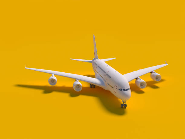 istock Airplane on yellow background. travel concept. 3d rendering 1222261271