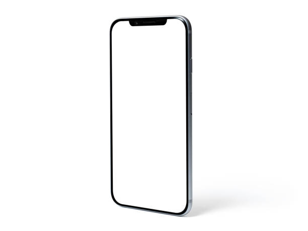 istock Smartphone mockup, phone with blank screen and shadow isolated on white background. Symbol of lightness freshness airiness. Modern technologies social networks and applications. Copy space 1222264913