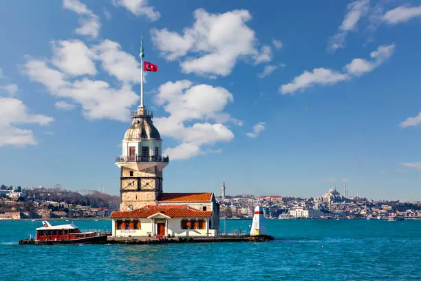 Maiden's Tower which was a Byzantine lighthouse on the Bosphorus, Istanbul, Turkey