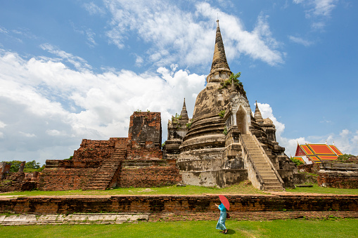 Remains of Buddhist temples in the historical site of Ayutthaya, Thailand