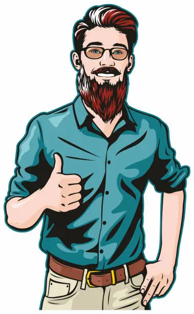 Vector illustration of Hipster Gives Thumbs Up