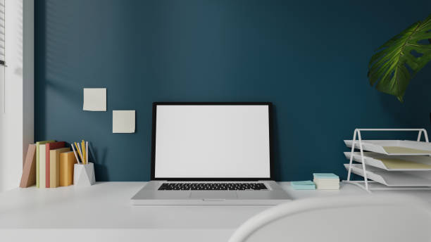 istock Workspace with laptop and office supplies. 1222276264