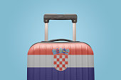 Baggage with Croatia flag print tourism and vacation concept.